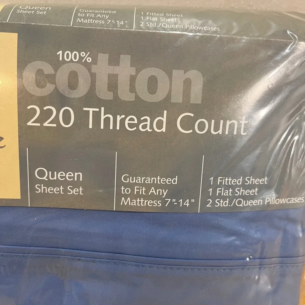 Whole Home Blue Queen Sheet Set 100% Cotton 220 Thread Count Vtg Sears New